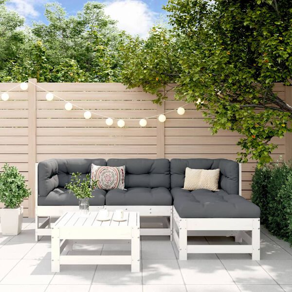 vidaXL 5 Piece Garden Lounge Set White Solid Wood Pine