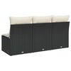 vidaXL Garden Sofa with Cushions 3-Seater Black Poly Rattan