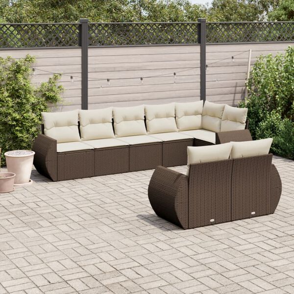 vidaXL 8 Piece Garden Sofa Set with Cushions Brown Poly Rattan