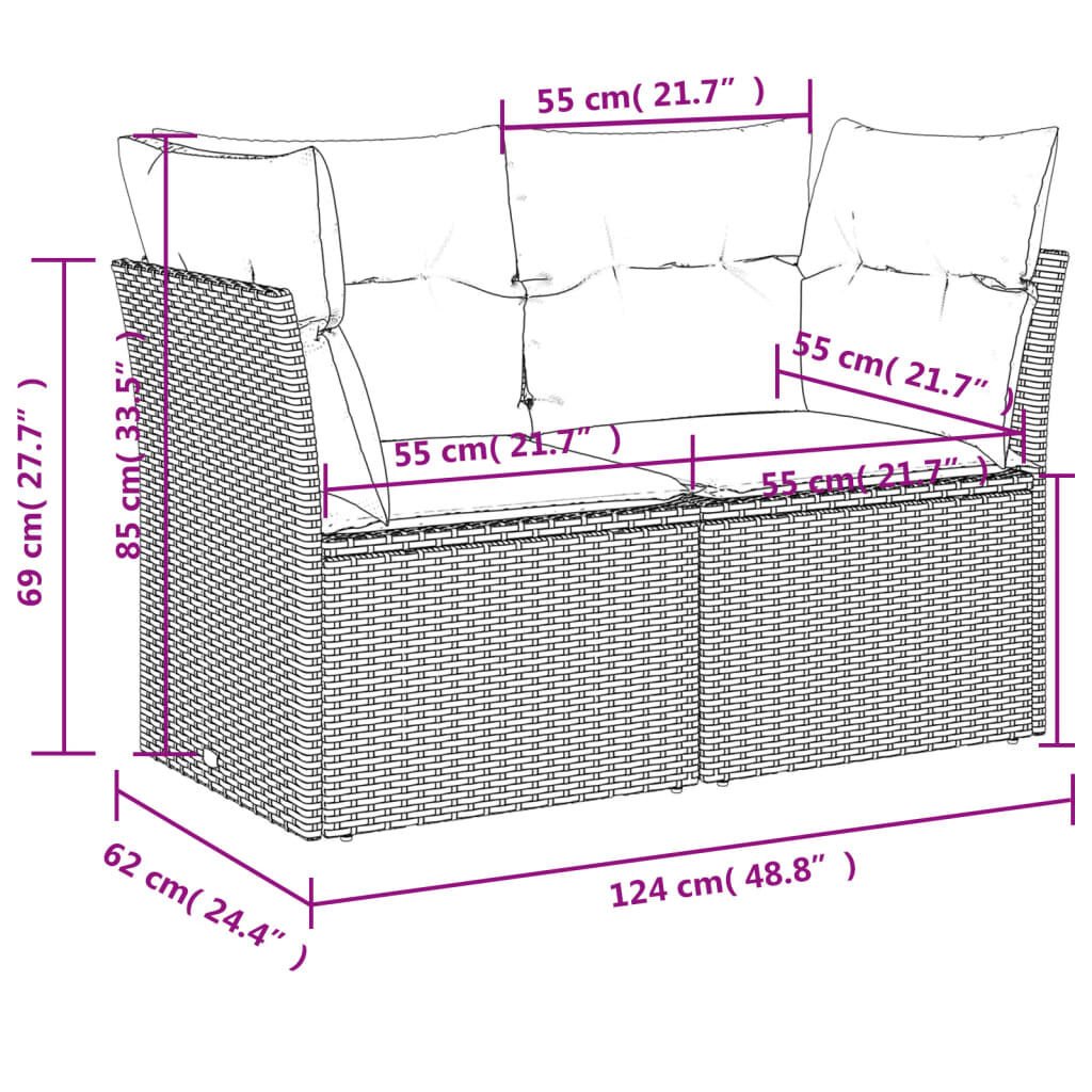 vidaXL 10 Piece Garden Sofa Set with Cushions Grey Poly Rattan