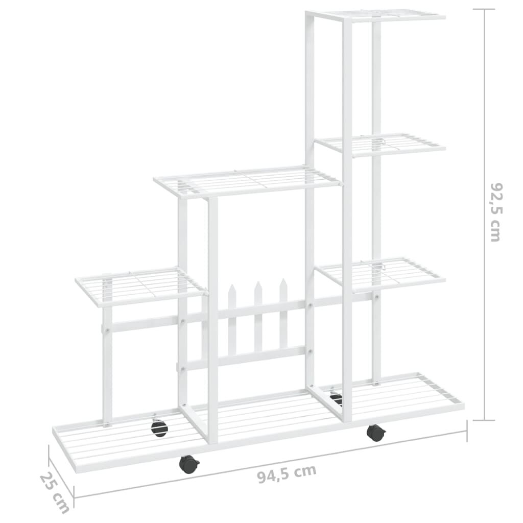 vidaXL Flower Stand with Wheel 94.5x25x92.5 cm White Metal