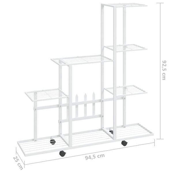 vidaXL Flower Stand with Wheel 94.5x25x92.5 cm White Metal
