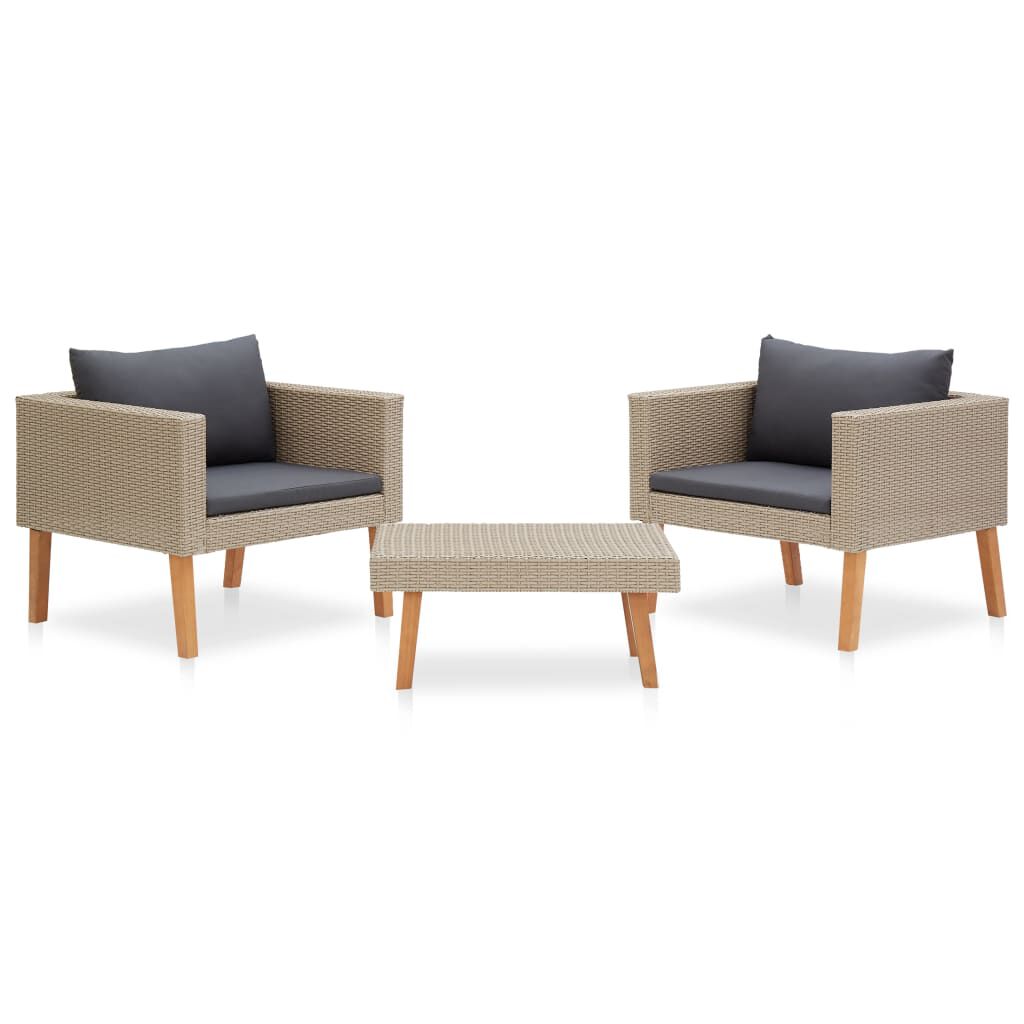 vidaXL 3 Piece Garden Lounge Set with Cushions Poly Rattan Beige