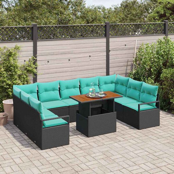 vidaXL Garden Sofa Set with Storage 10 pcs Black Poly rattan