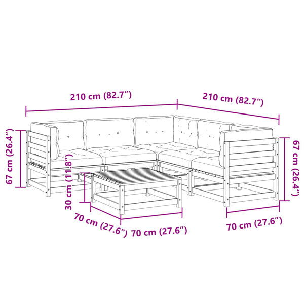 vidaXL 6 Piece Garden Sofa Set with Cushions Wax Brown Solid Wood Pine