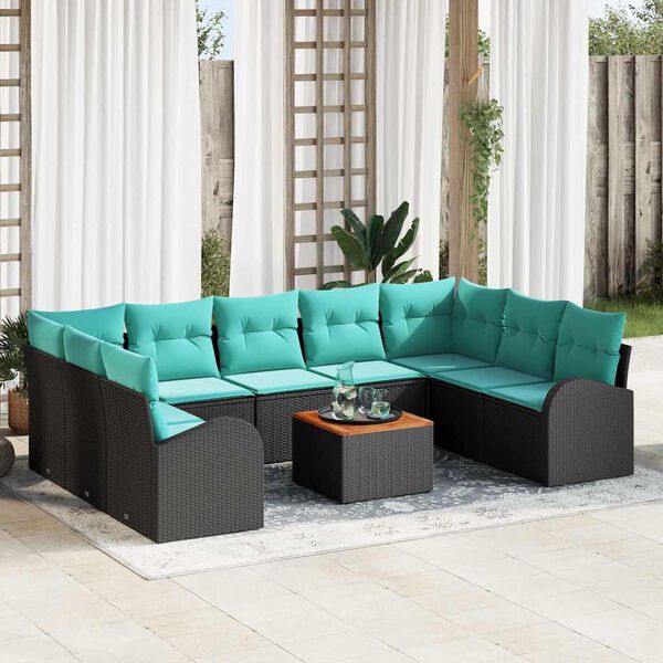vidaXL Garden Sofa Set 10 pcs Black and turquoise