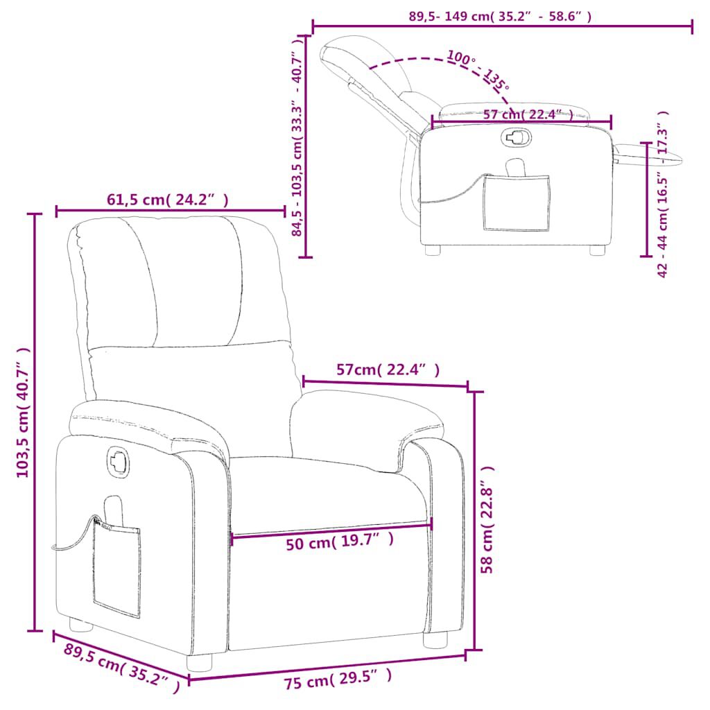 vidaXL Massage Recliner Chair Black Microfibre Fabric