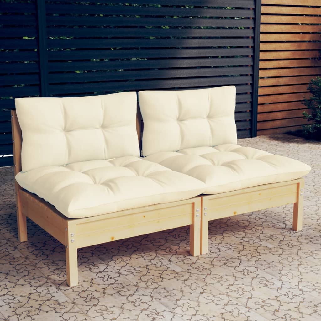 vidaXL 2-Seater Garden Sofa with Cream Cushions Solid Wood Pine