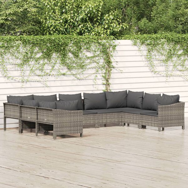 vidaXL 9 Piece Garden Lounge Set with Cushions Grey Poly Rattan