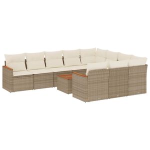vidaXL 11 Piece Garden Sofa Set with Cushions Beige Poly Rattan
