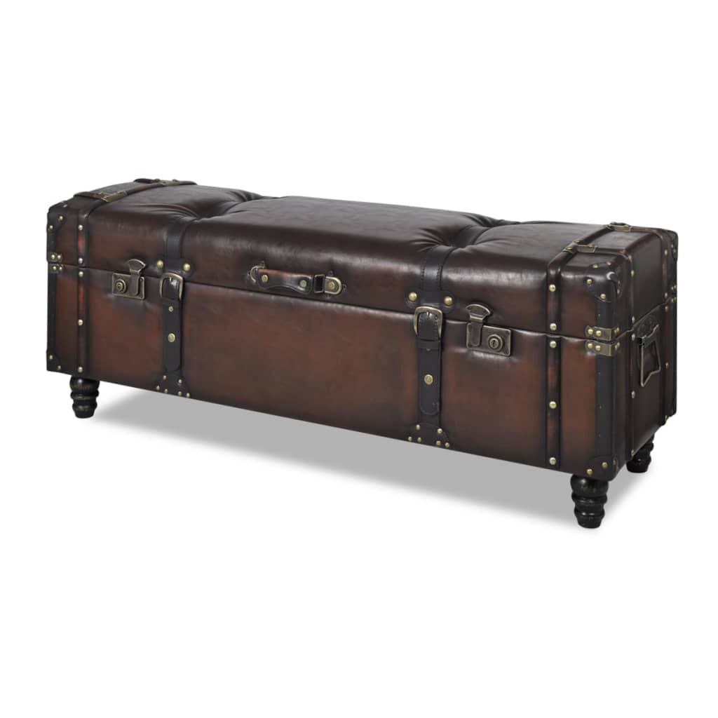 vidaXL Storage Benches 3 pcs Dark Brown Solid Wood Pine&Faux Leather