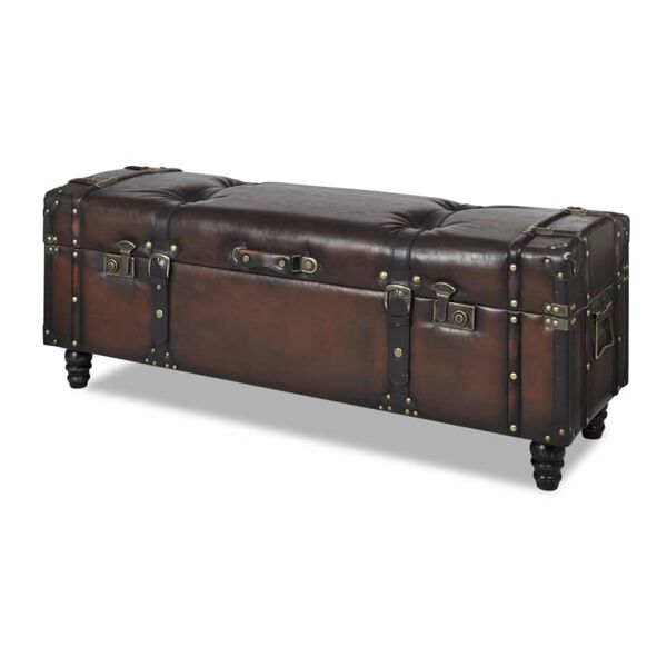 vidaXL Storage Benches 3 pcs Dark Brown Solid Wood Pine&Faux Leather