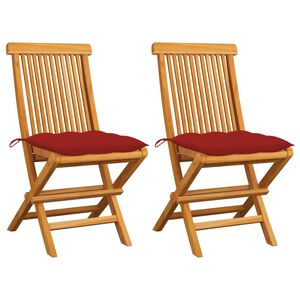 vidaXL Garden Chairs with Red Cushions 2 pcs Solid Teak Wood
