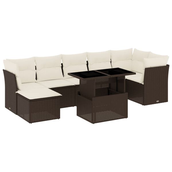 vidaXL 8 Piece Garden Sofa Set with Cushions Brown Poly Rattan