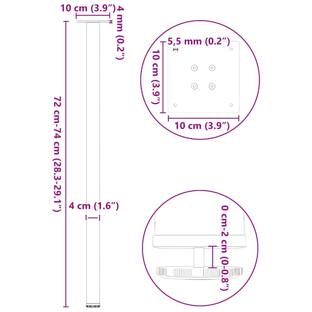 vidaXL Coffee Table Legs 4 pcs Black 72-74 cm Steel