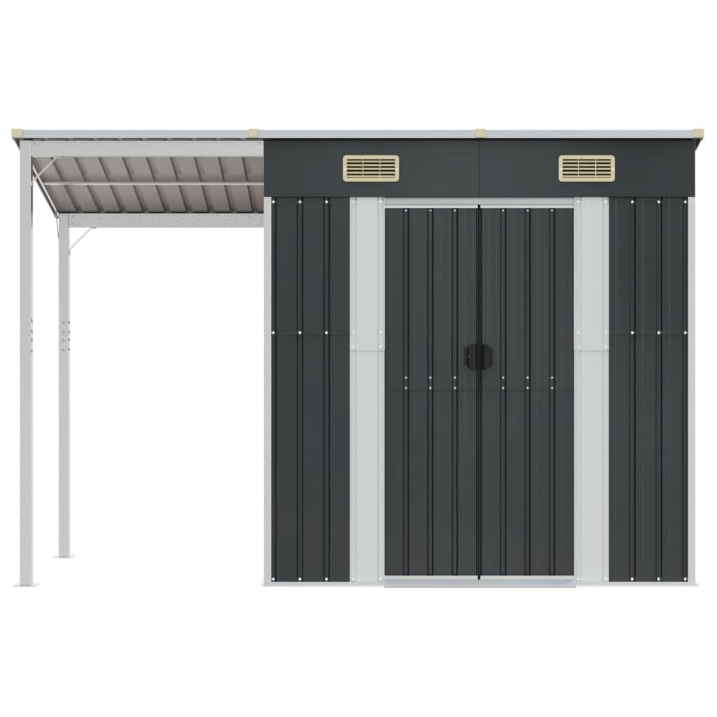 vidaXL Garden Shed with Extended Roof Anthracite 277x110.5x181 cm Steel