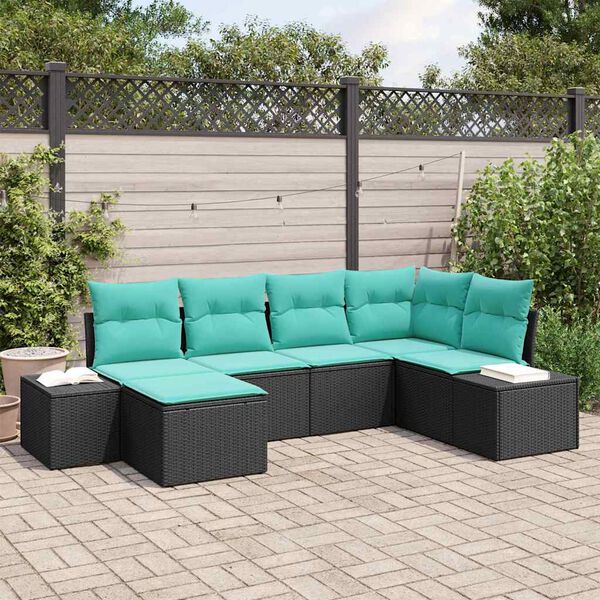 vidaXL Garden Sofa Set 6 pcs Black and Turquoise Poly Rattan