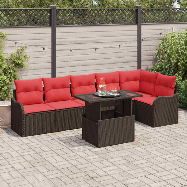 vidaXL Garden Sofa Set with Cushion 7 pcs Brown Poly Rattan