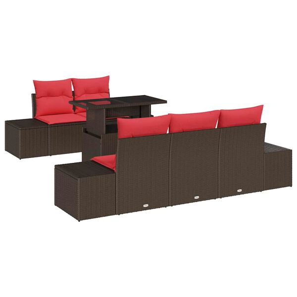 vidaXL Sofa Set with Cushion Manual 6 pcs Brown and Red Poly Rattan