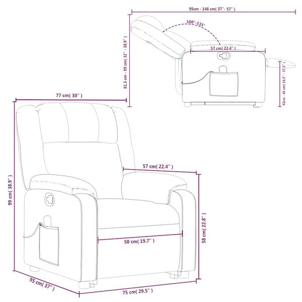 vidaXL Stand up Massage Recliner Chair Dark Green Fabric