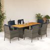 vidaXL 7 Piece Garden Dining Set with Cushions Grey Poly Rattan