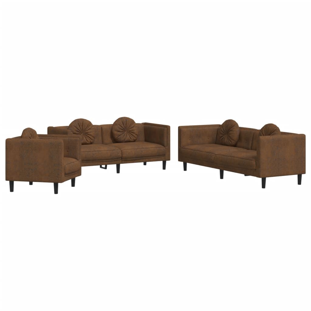 vidaXL 3 Piece Sofa Set with Pillows Brown Velvet