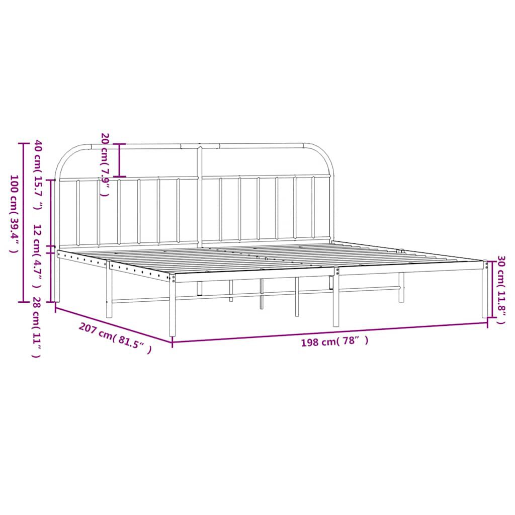 vidaXL Metal Bed Frame without Mattress with Headboard White 193x203cm