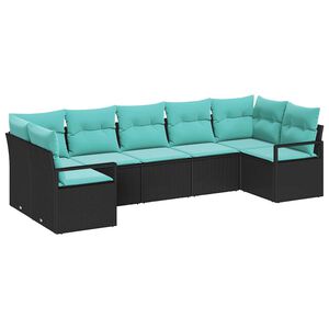 vidaXL Garden Sofa Set 7 pcs Black and Turquoise Poly Rattan