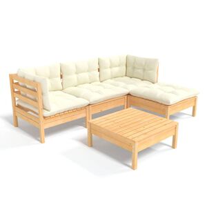 vidaXL 5 Piece Garden Lounge Set with Cream Cushions Pinewood