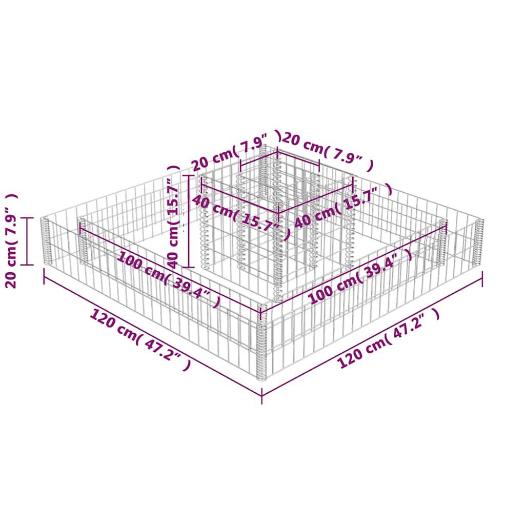 vidaXL Gabion Planter Galvanised Steel 120x120x20