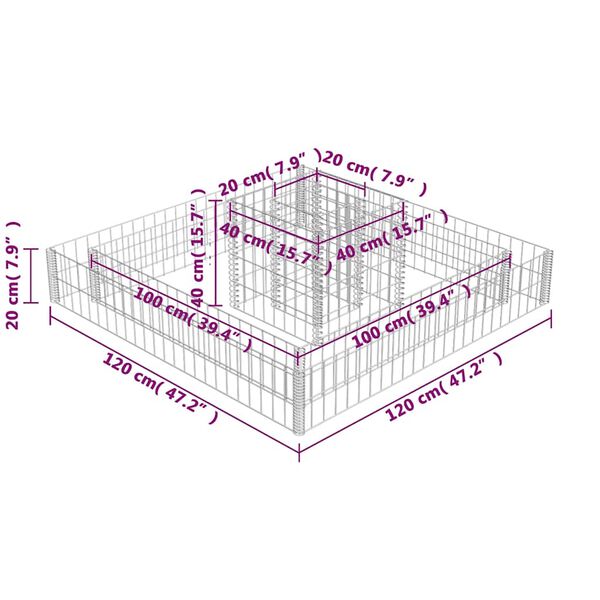 vidaXL Gabion Planter Galvanised Steel 120x120x20