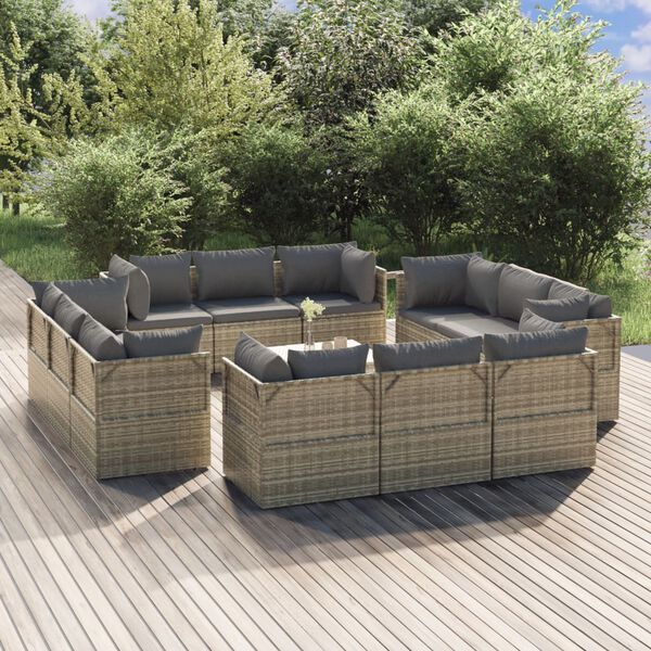 vidaXL 13 Piece Garden Lounge Set with Cushions Grey Poly Rattan