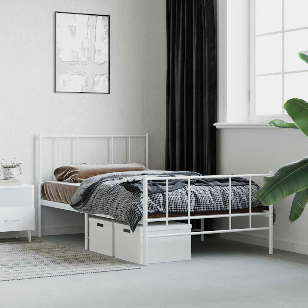 vidaXL Metal Bed Frame without Mattress with Footboard White 100x190cm