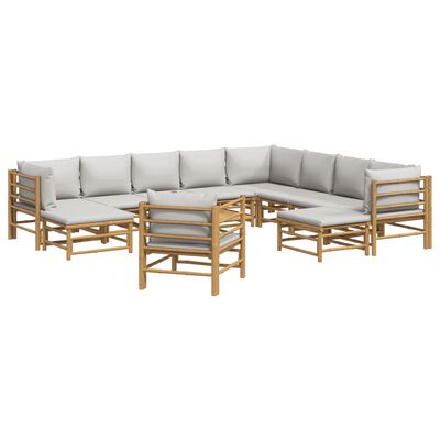 vidaXL 12 Piece Garden Lounge Set with Light Grey Cushions Bamboo