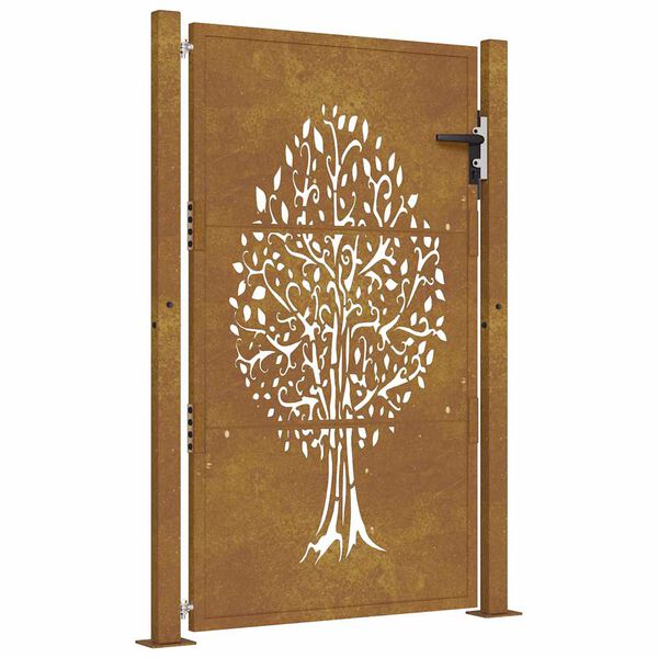 vidaXL Garden Gate 105x130 cm Corten Steel Tree Design