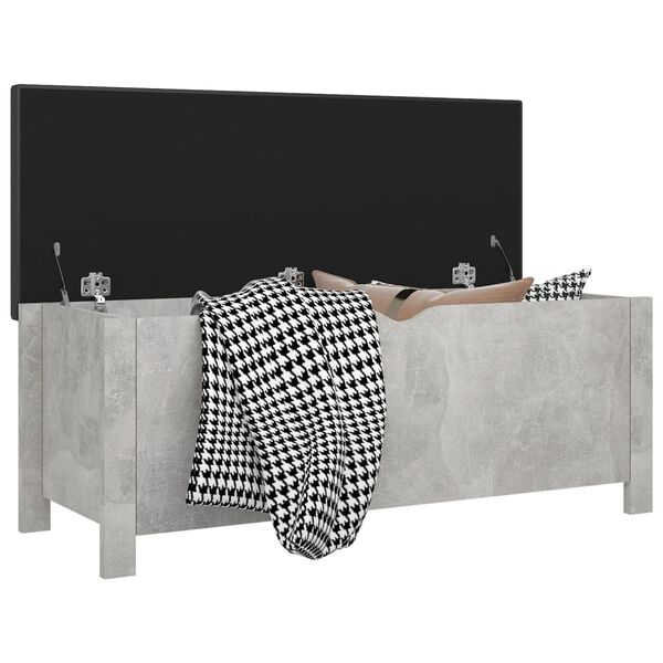 vidaXL Storage Box with Cushion Concrete Grey 105x40x45 cm Engineered Wood