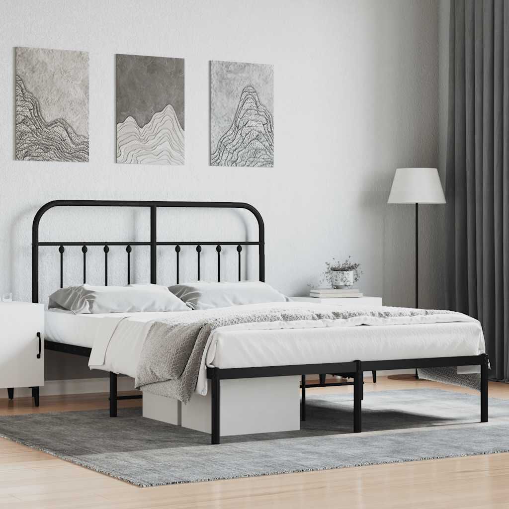 vidaXL Metal Bed Frame without Mattress with Headboard Black 135x190cm