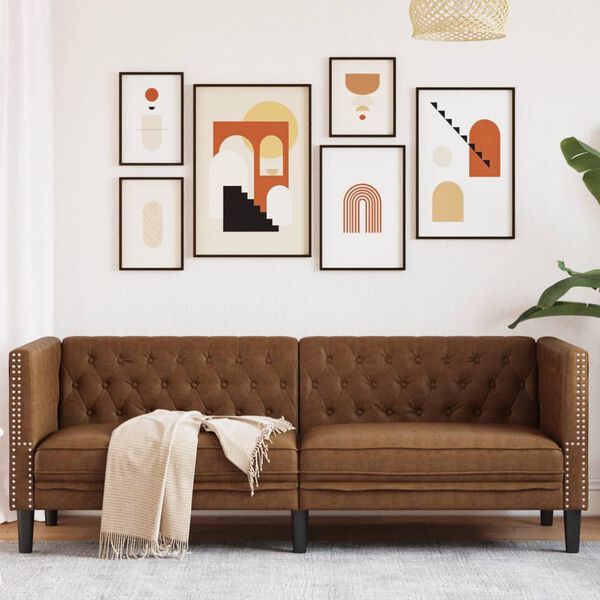 vidaXL Chesterfield Sofa 3-Seater Brown Faux Suede Leather
