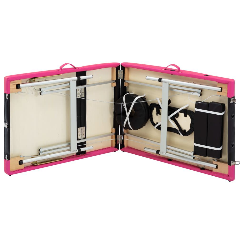 vidaXL 3-Zone Foldable Massage Table Aluminium Black and Pink