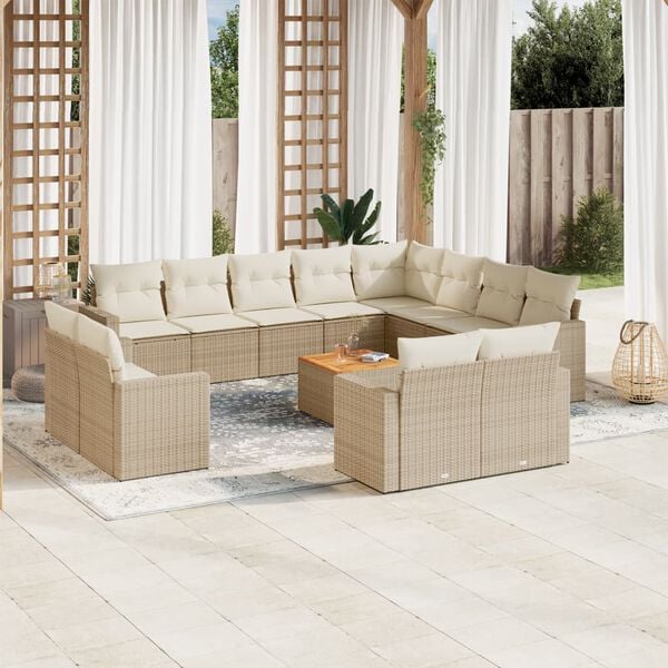 vidaXL 13 Piece Garden Sofa Set with Cushions Beige Poly Rattan