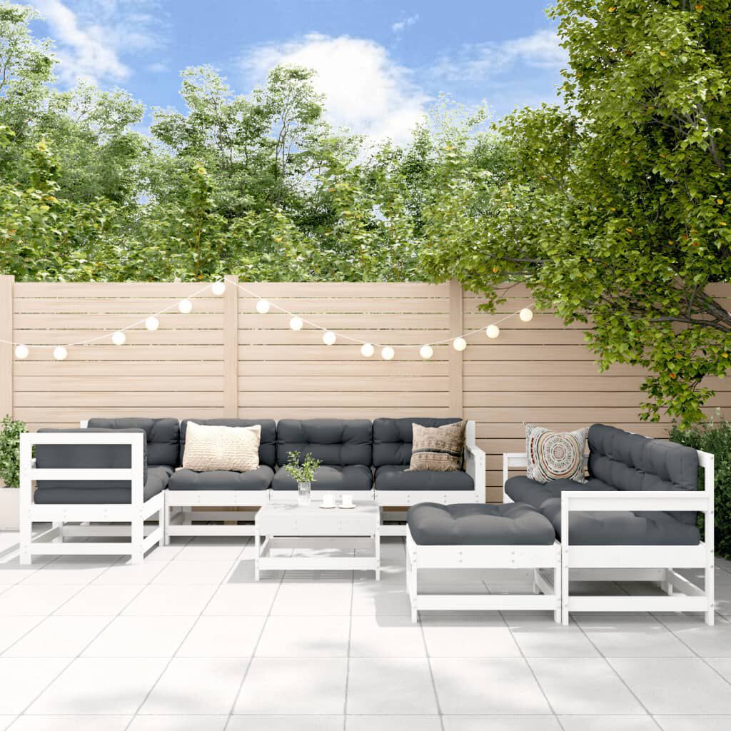 vidaXL 10 Piece Garden Lounge Set White Solid Wood Pine