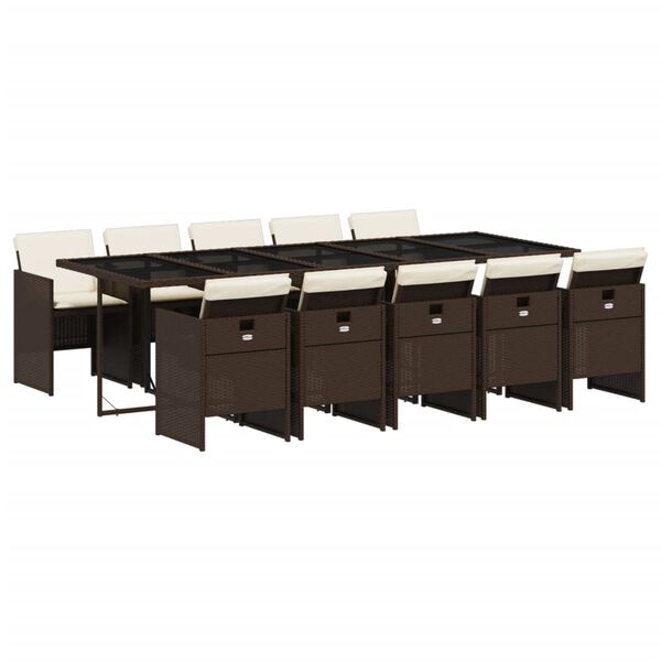vidaXL 11 Piece Garden Dining Set with Cushions Brown Poly Rattan