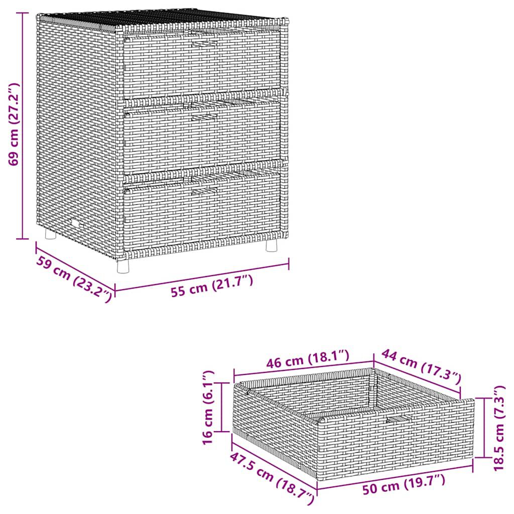 vidaXL Garden Storage Cabinet Black 55x59x69 cm Poly Rattan