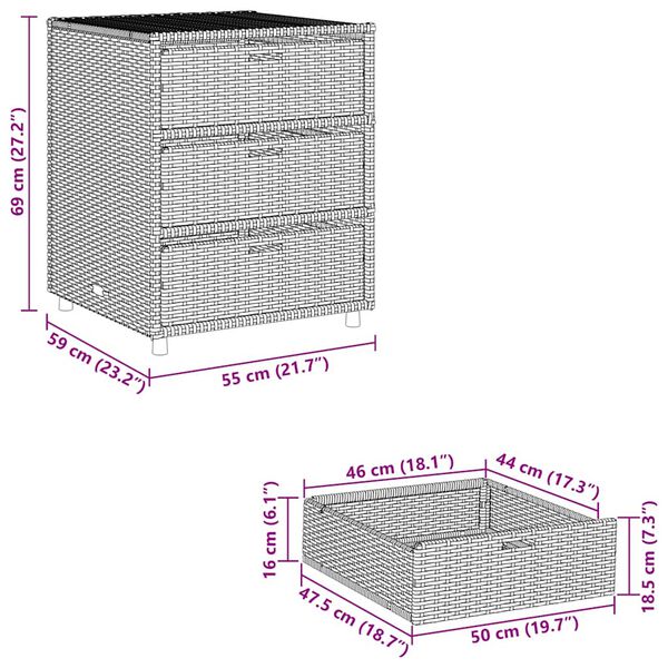 vidaXL Garden Storage Cabinet Black 55x59x69 cm Poly Rattan