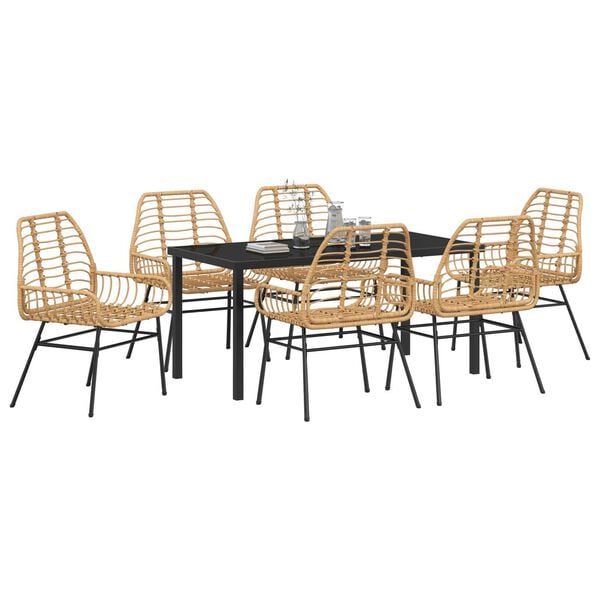 vidaXL Garden Dining Set 7 pcs Brown Poly Rattan