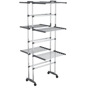 vidaXL 3-Tier Laundry Drying Rack with Wheels Silver 60x70x129 cm