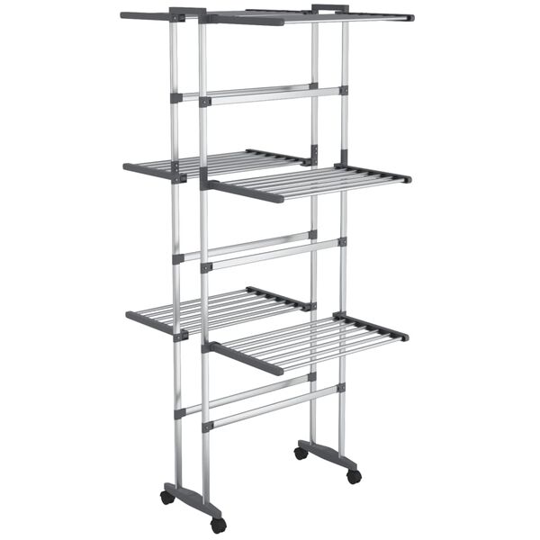vidaXL 3-Tier Laundry Drying Rack with Wheels Silver 60x70x129 cm