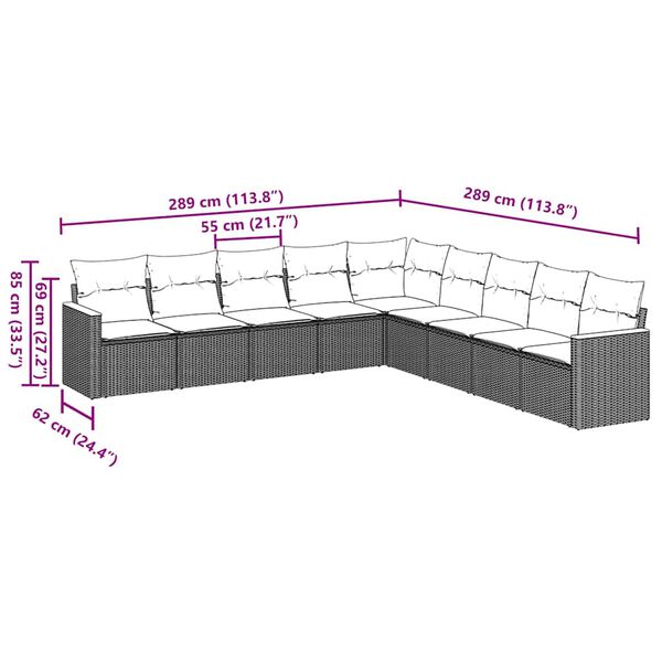 vidaXL 9 Piece Garden Sofa Set with Cushions Black Poly Rattan