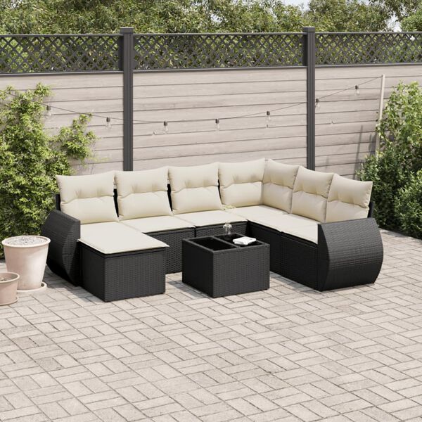 vidaXL 8 Piece Garden Sofa Set with Cushions Black Poly Rattan