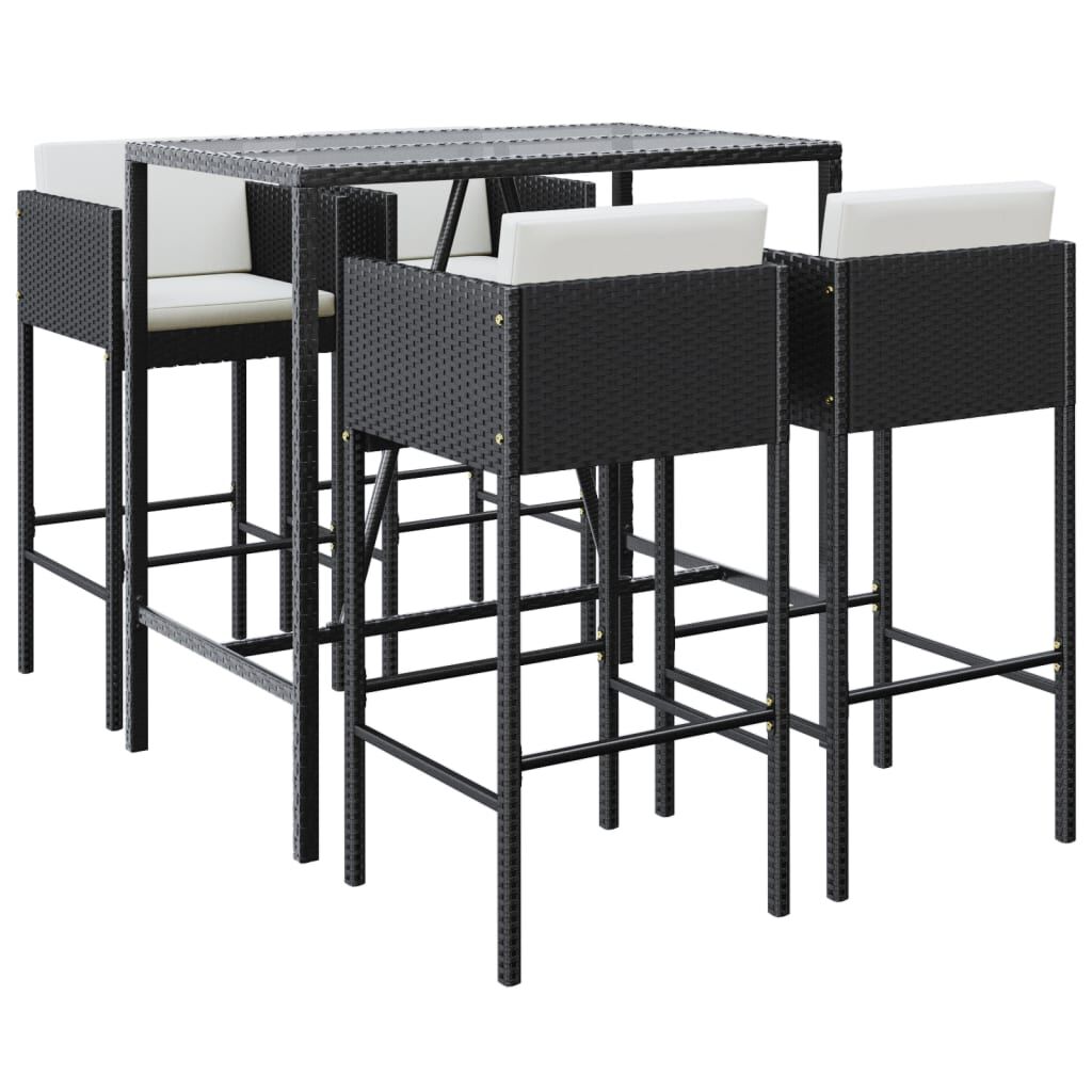 vidaXL 5 Piece Garden Bar Set with Cushions Black Poly Rattan